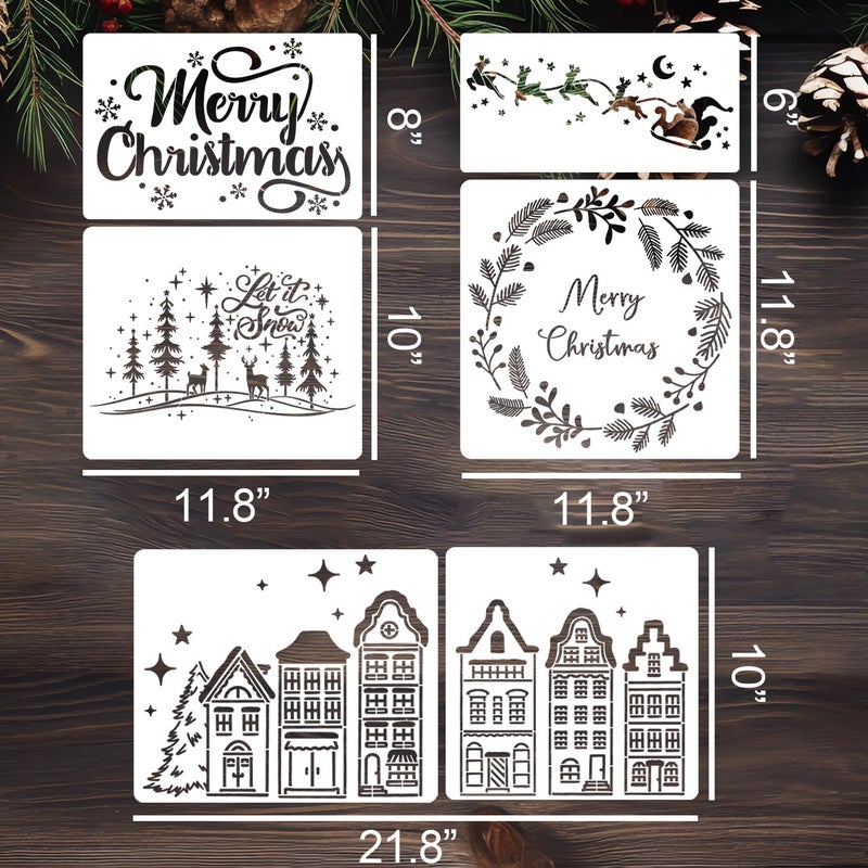 zosylley Christmas Stencils for Crafts Reusable Christmas Window Stencil Xmas Village House Holiday Stencils for Painting on Wood Door Mats Fabrics Decor - Image 2